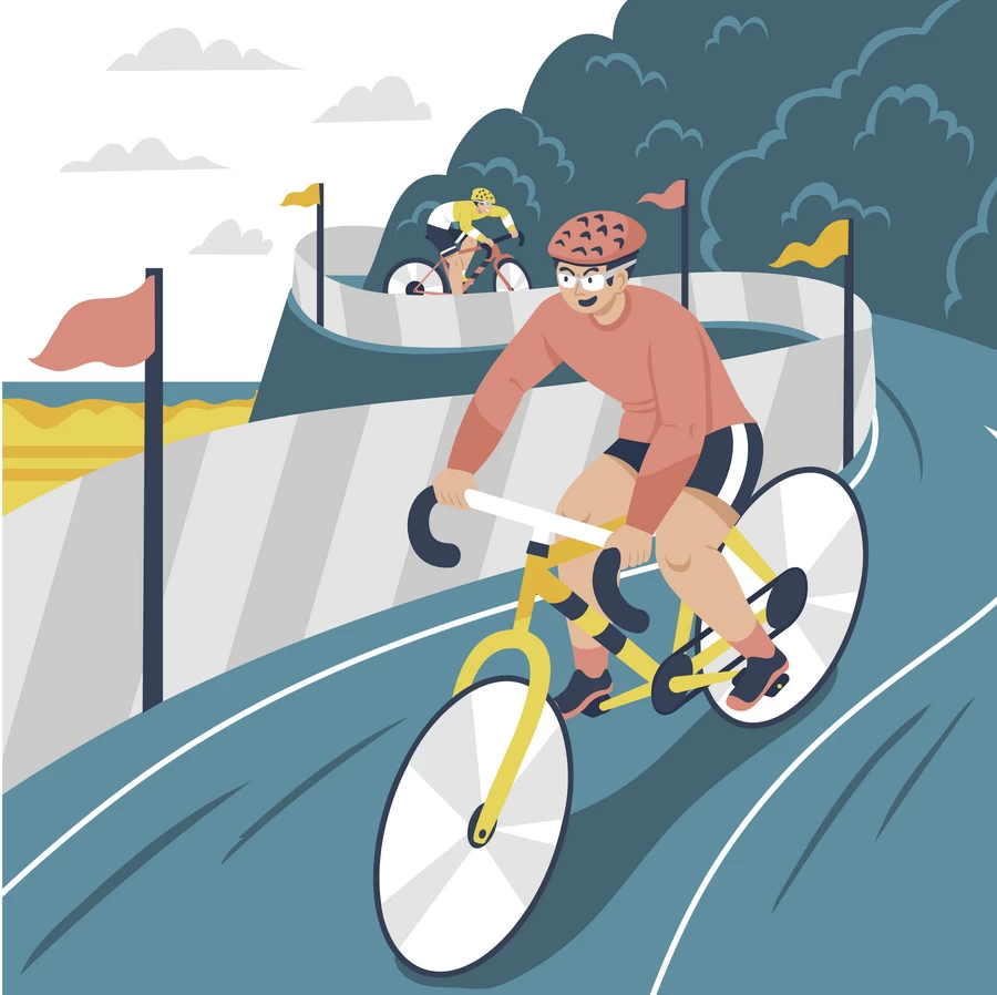 卡通扁平小人校园运动会跑步自行车比赛场景插画AI矢量设计素材【014】